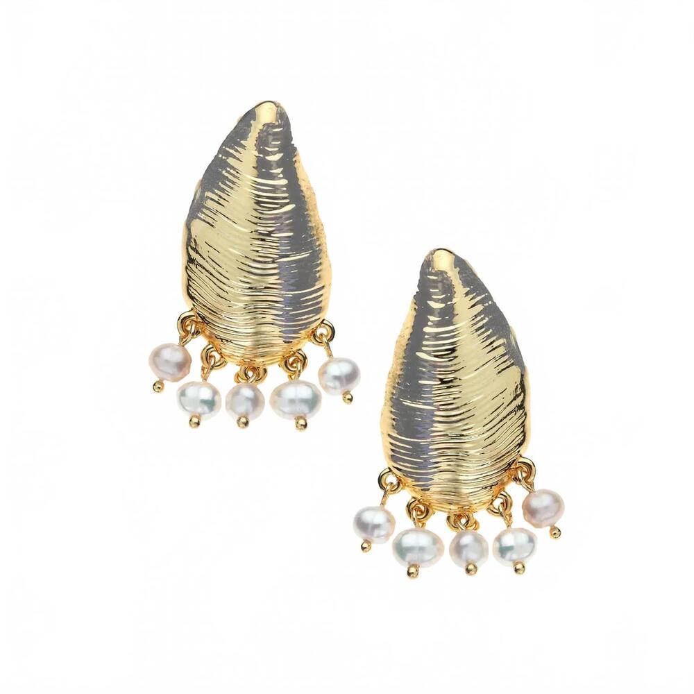 NEW JANE WIN women's strong along the shore earrings in gold
